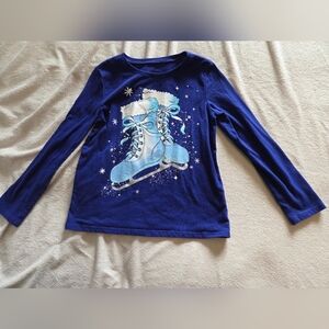 Place Girls Navy Blue Ice Skate Graphic Long Sleeve Top